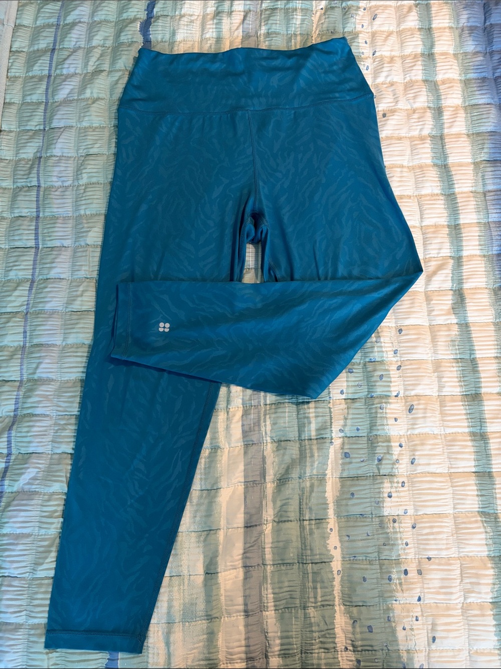 Sweaty Betty Buttery Soft 7/8 Teal High-Rise Patterned Leggings